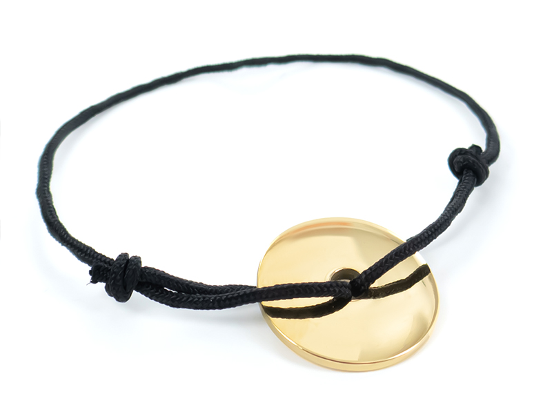 Bracelet cordon fin ajustable noir tube 2 mm en argent massif 925
